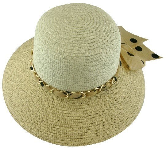 Ladies Fashion Sun Hat  - Polka Dot Woven Scarve - RMOHATS
