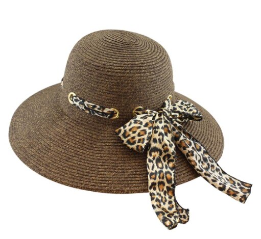 Wide Brim Sun Hat with Leopard Woven Scarf - RMOHATS